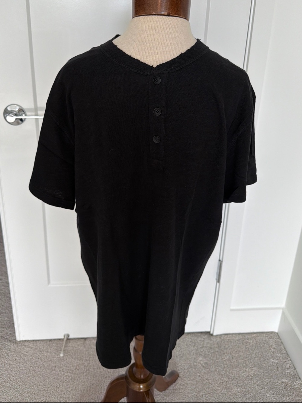 Rag & Bone Henley Short Sleeve T-Shirt Black Solid Button Men’s Size XL